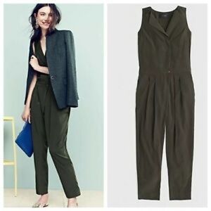J.Crew Sleeveless Trench Jumpsuit Olive sz 00